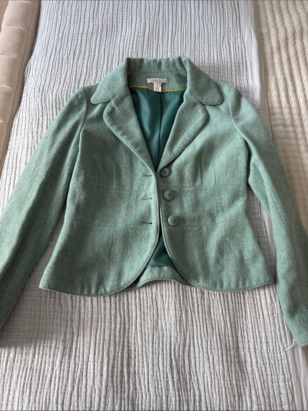 Vintage Women's Mint Green Tailored Wool-Blend Jacket